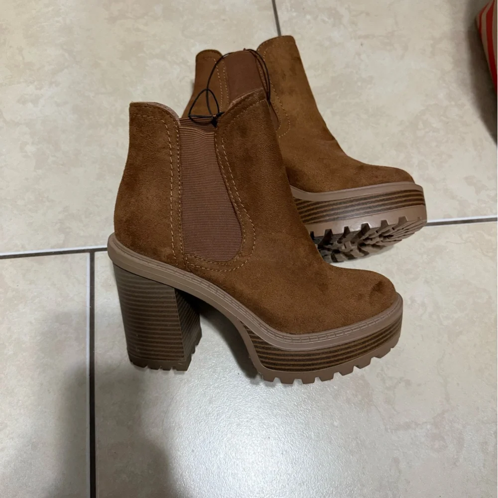 Soda Taupe Brown Suede Platform Chelsea Booties